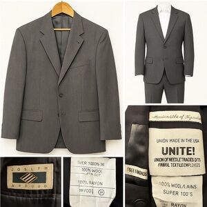 Joseph Abboud Men’s Blazer Sport Coat 44R Gray Super 100s Wool USA Union Made